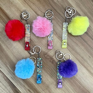 Acrylic Debit Credit Card Grabber Keychain Custom Love Puff Ball