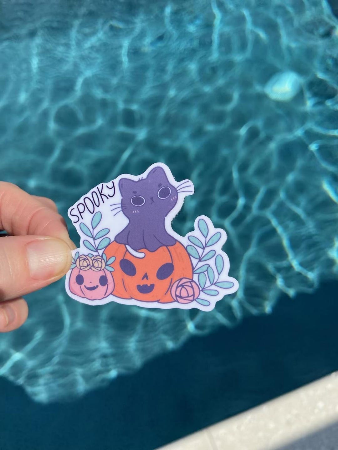 Halloween Cat Pumpkin Vinyl Sticker, Waterproof Laptop Decal - Etsy