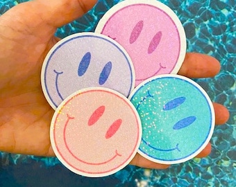 Holographic Happy Face Vinyl Sticker • Waterproof Laptop Decal