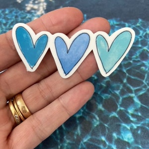 Watercolor blue hearts sticker |Laptop Sticker Aesthetic Stickers Waterbottle Sticker Computer Stickers, Die cut Sticker