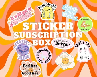 Monthly Sticker Subscription Box 5 Stickers PLUS 1 New stickers exclusive to the subscription box. Laptop stickers, waterproof stickers