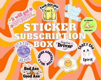 Monthly Sticker Subscription Box 5 Stickers PLUS 1 New stickers exclusive to the subscription box. Laptop stickers, waterproof stickers