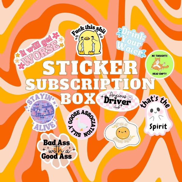 Monthly Sticker Subscription Box 5 Stickers PLUS 1 New stickers exclusive to the subscription box. Laptop stickers, waterproof stickers