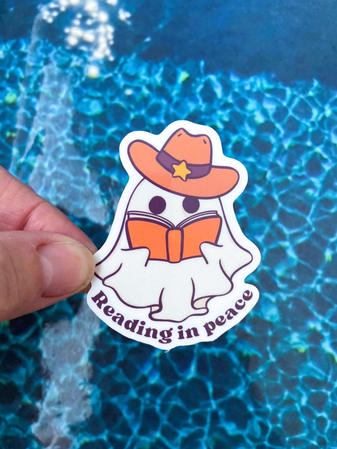 Cowboy Ghost Reading Sticker | Waterproof Vinyl Laptop Decal - Etsy