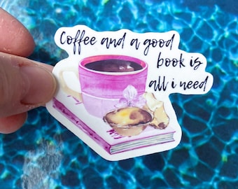 Coffee and Book Vinyl Sticker | Waterproof Laptop Decal