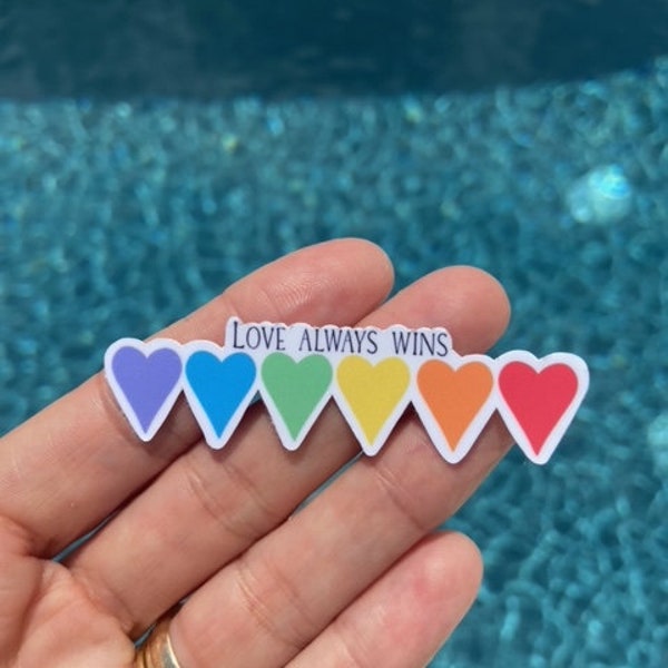 Love always wins rainbow heart sticker pride sticker quote| Laptop Aesthetic Stickers Waterbottle Sticker Computer Stickers, Die cut Sticker