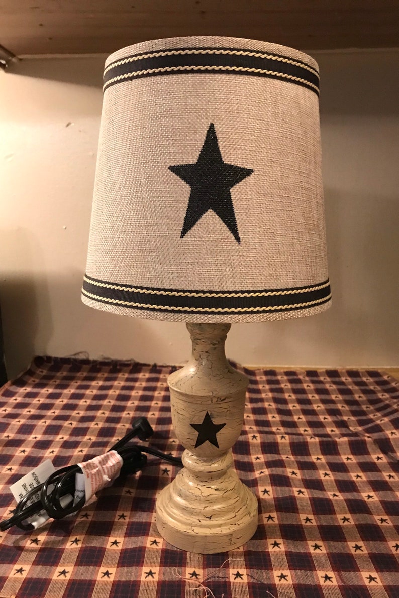 Primitive farmhouse rustic country table lamp & shade. Black Etsy