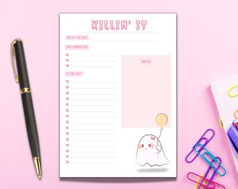 To Do List Notepad, Goth Stationery, Memo Pad, Kawaii Notepad, Cute Ghost, Creepy Cute, 5x7 Notepad, Halloween Stationery