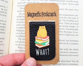 Funny Cat Magnetic Bookmark, Faux Leather, Cute Bookmark, Book Lover Gift, Page Holder, Page Keeper, Gift for Cat Lovers