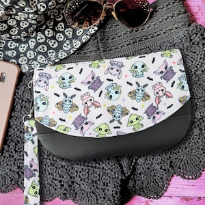 Cute Pastel Cryptids Wristlet Wallet, Fanny Pack, Small Crossbody Bag with Flap