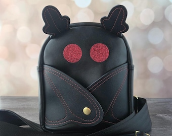 Mothman Mini Backpack, Goth Backpack, Crossbody Sling, Convertible Backpack Purse, Halloween Purse, Vegan Leather, Gift for Cryptid Lover