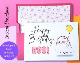 Goth Birthday Card, Kawaii Goth, Ghost Birthday Card, Pastel Halloween, Punny Birthday Card, Printable Card with Envelope, 5x7, US Letter