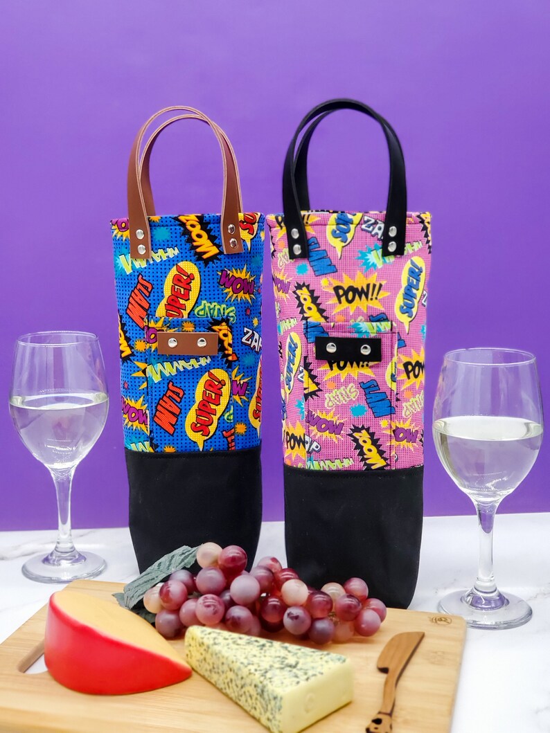 Seine und ihre Comic Wein Träger / Wein Tote / WeinTasche / | Etsy