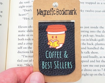 Kawaii Coffee Magnetic Bookmark, Faux Leather, Cute Bookmark, Book Lover Gift, Page Holder, Page Keeper, Gift for Coffee Lovers