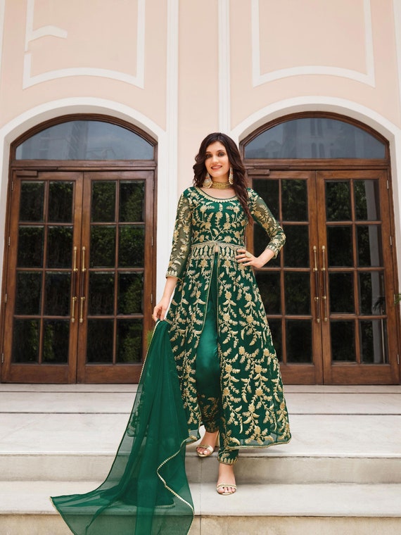 Buy Fern Green Sequin Embroidered Anarkali Suit Online in Australia @Mohey  - Indo Western for Women