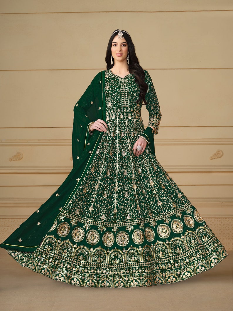 Designer Anarkali Suits for Women, Designer Salwar Kameez, Pakistani Reception Wedding wear Dress, Floral Touch Gown, Ramzan Eid Outfit image 2