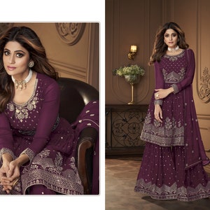 Tenue De Mariage Indien/pakistanais Sharara Palazzo - Broderie Fantaisie, Prêt-à-porter - Costume Festif Pour Femmes