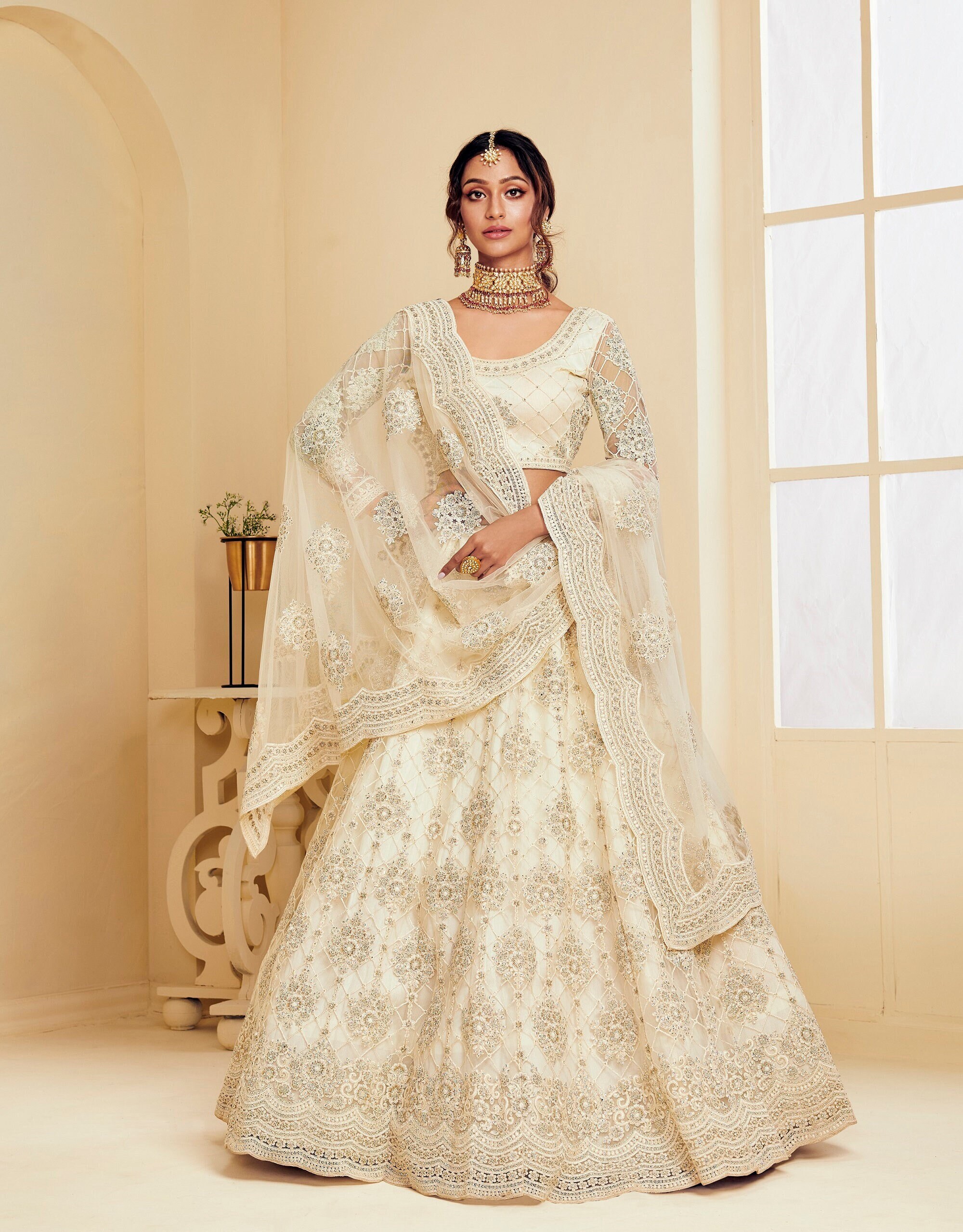 Off White Designer Lehenga Choli for Women Indian Bridal - Etsy