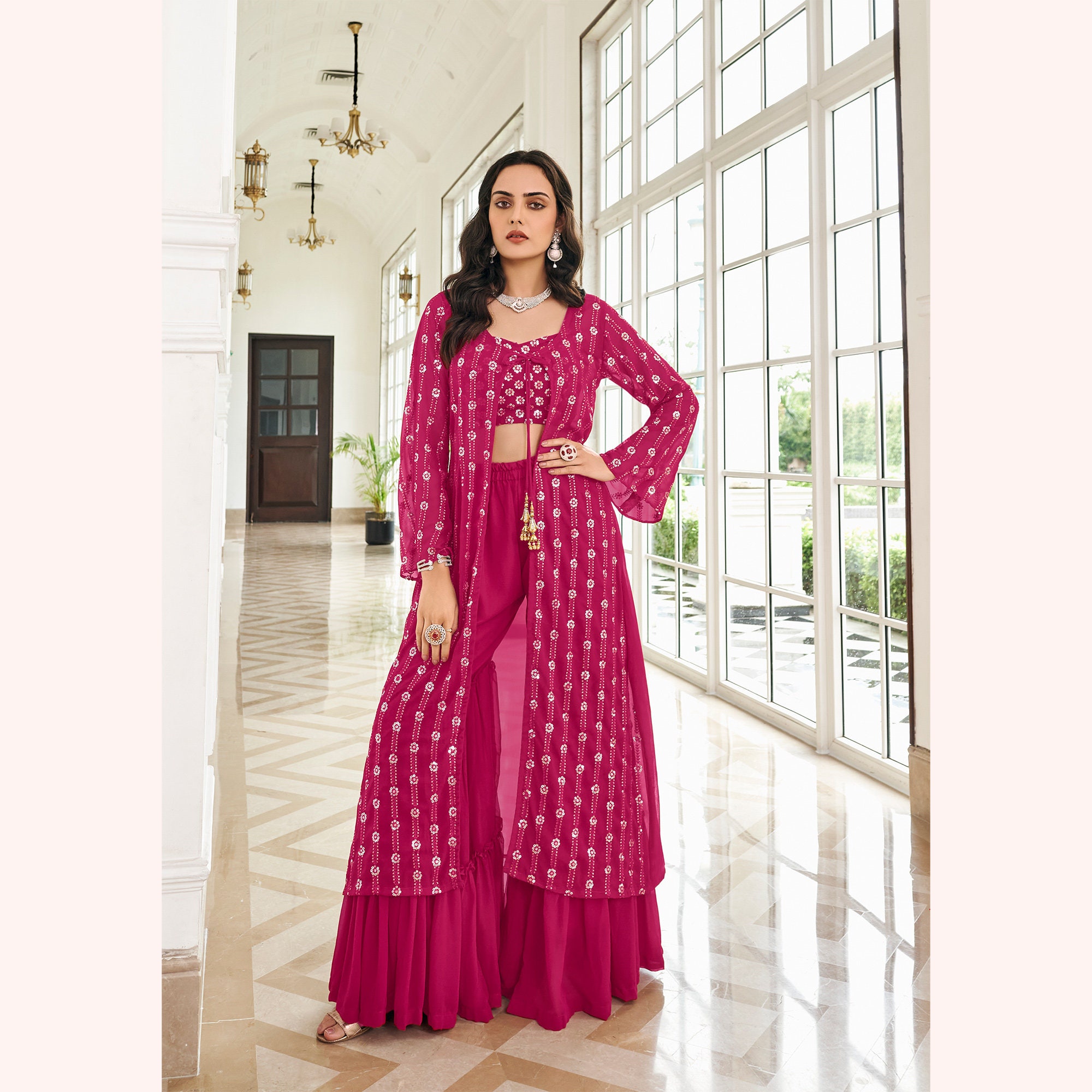 Buy Designer Wedding Sharara Palazzo Suit With Blouse and Koti in  Georgette, Party Sangeet Wear Dress for Women Indian Pakistani Shalwar  Kameez Online in India - Etsy
