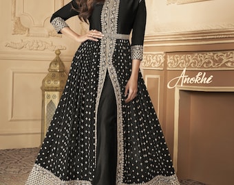 Lavish Navy Blue Designer Slit Anarkali Gown Dupatta Suit