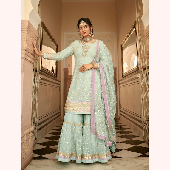 Buy Pink Embroidery Work Brasso Beautiful Palazzo Suit Online