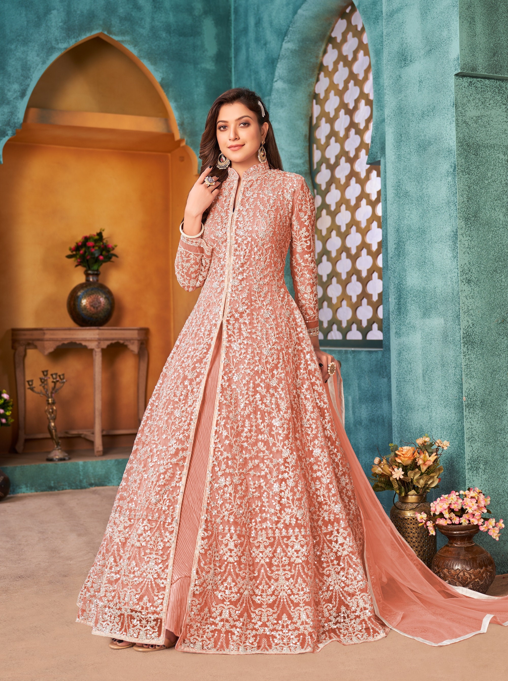 Exclusive Designer Net Gown For Women Floral Bride Gown Indian Wedding  Reception Gown Bridal Dress Indian Suit Floral Anarkali White Gown at Rs  1799.00 | Surat| ID: 26440674430