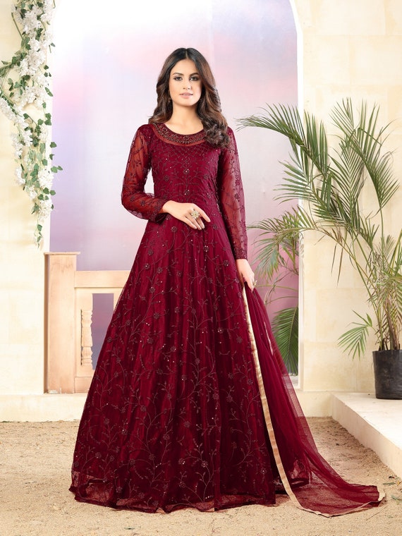 Anarkali Gown With Heavy Embroidery Work, Anarkali Gown, Long Anarkali Dress,  Long Anarkali Gown With Dupatta, लॉन्ग अनारकली गाउन - Prathmesh  Enterprises, Mumbai | ID: 26136311933