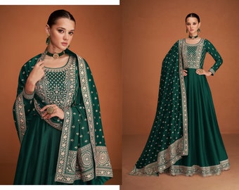 Verde paquistaní Eid Salwar Kameez Readymade Anarkali trajes indio boda compromiso desgaste vestido bordado Shalwar Kameez vestidos de diseñador