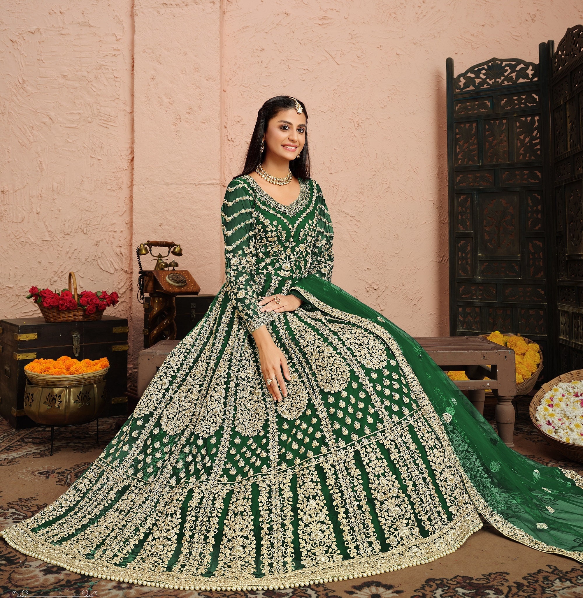 4 Color Wedding-Occasion Wear Bollywood Designer Anarkali Slit Gown Suit Pakistani Wedding Party Wear Heavy Embroidery With Sequence Work