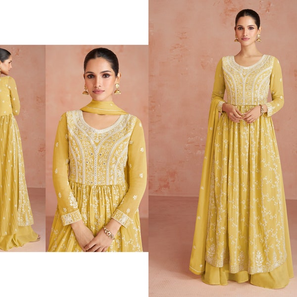 Designer Shalwar Kameez Suit With Heavy Embroidery Handmade Work Pakistani Indian Wedding Wear Beautiful Haldi Long Gown Bridesmaids Dresses