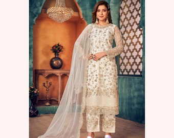 Beautiful Designer Salwar Kameez Palazzo Suit, Embroidery Handmade Work Pakistani Eid Ramzan Special Party Wear Shalwar Kameez Dupatta Dress