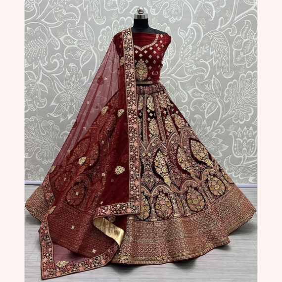 Red maroon bridal lehenga sale