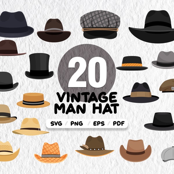 Vintage man hat svg,Hat svg,Vintage Bowler Hat SVG Clipart, Victorian Hat Fashion,Boater Hat Clipart, PNG Graphics,print file, printable,svg