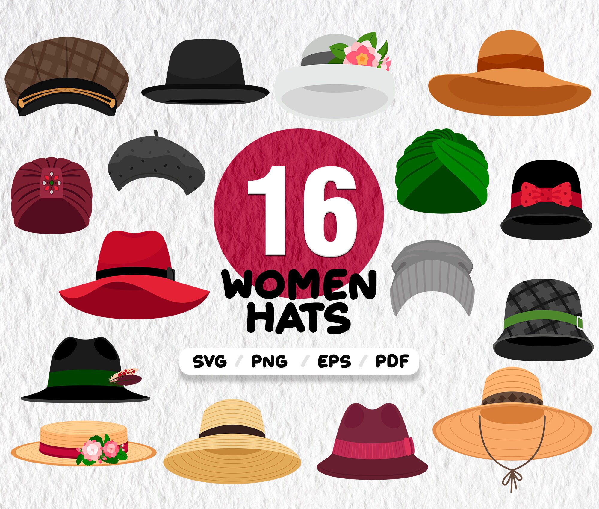 Women's Hat SVG Clipart, Victorian Hat Fashion, Hat Clipart, Woman Hat