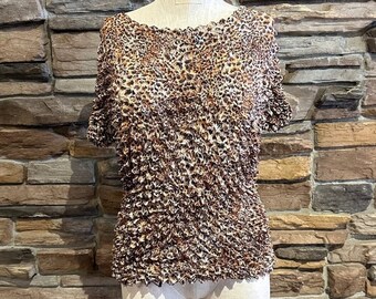 Vintage Leopard Print Popcorn Top | Vintage Blouse | Bubble Top | Vintage Women's Blouse | Leopard Print | Leopard Print Top | SKU: STQ-2267