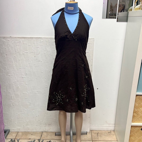 Tan Brown Halter Neck Tiered Women Short Dress main image 1