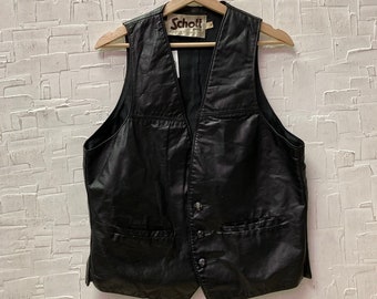 Vintage Schott Bros Black Leather Vest | Vintage Vest | 3 Button Leather Vest with Pockets | Schott Bros Sportswear | Mens Size M | NPC-1248