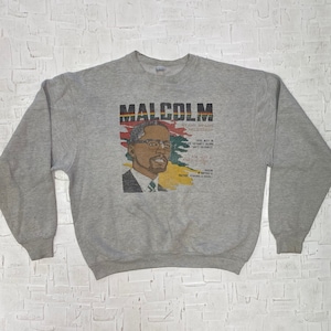 Vintage Grey Malcom X Quote "By Any Means Necessary" Sweatshirt | Vintage Pullover Sweatshirt | Civil Rights Act | Size M | SKU: NPC-1220S