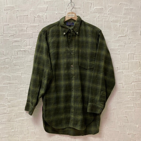 Vintage 1960s Pendleton Wool Button Down Shirt | Vintage Shirt | Vintage Button Down | 1960s Pendleton | Green Plaid | Size M | NPC-1250