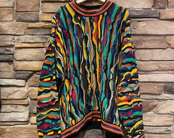 Vintage Coogi Australia Primary Colours 3D Sweater | Vintage Sweater | Bright Colours Coogi Original Sweater | Men's Size XL | NPQ-2082