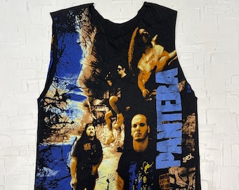 Vintage Allover Print Chopped Pantera Band Tank Top | Vintage Tank Top | Band T-Shirt | Thrashed Tank Top | Pantera T-Shirt | SKU: STQ-1372S