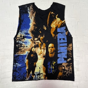 Vintage Allover Print Chopped Pantera Band Tank Top | Vintage Tank Top | Band T-Shirt | Thrashed Tank Top | Pantera T-Shirt | SKU: STQ-1372S