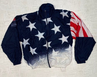 Vintage Champion USA Basketball Dream Team All Over Print American Flag Wind Breaker | Vintage Wind Breaker | Champion | Size L | NPW-1060S