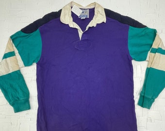 Vintage Land's End Authentic Purple and Blue Rugby Shirt | Vintage Rugby Shirt | Collared Shirt | Vintage Polo Shirt | SKU: M-1221