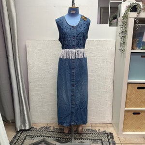 white christmas dresses Western Style Women's Denim with Fringe Button Up Mini Dress Tan / S main image 1