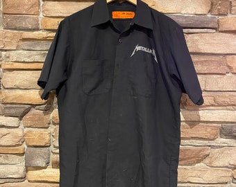 1994 Vintage Metallica Black Work Wear Shirt | Vintage Button-Up Shirt | TouchTex | Skulls | Heavy Metal Band | Size XL | SKU: NPQ-2023S