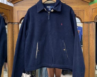Vintage Polo Ralph Lauren Navy Blue Fleece Zip up Harrington