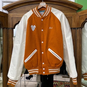 Vintage Hatchers University of Texas Bomber Jacket | Vintage Bomber Jacket | University of Texas | Wool Jacket | Size XL | SKU NPC-2427S