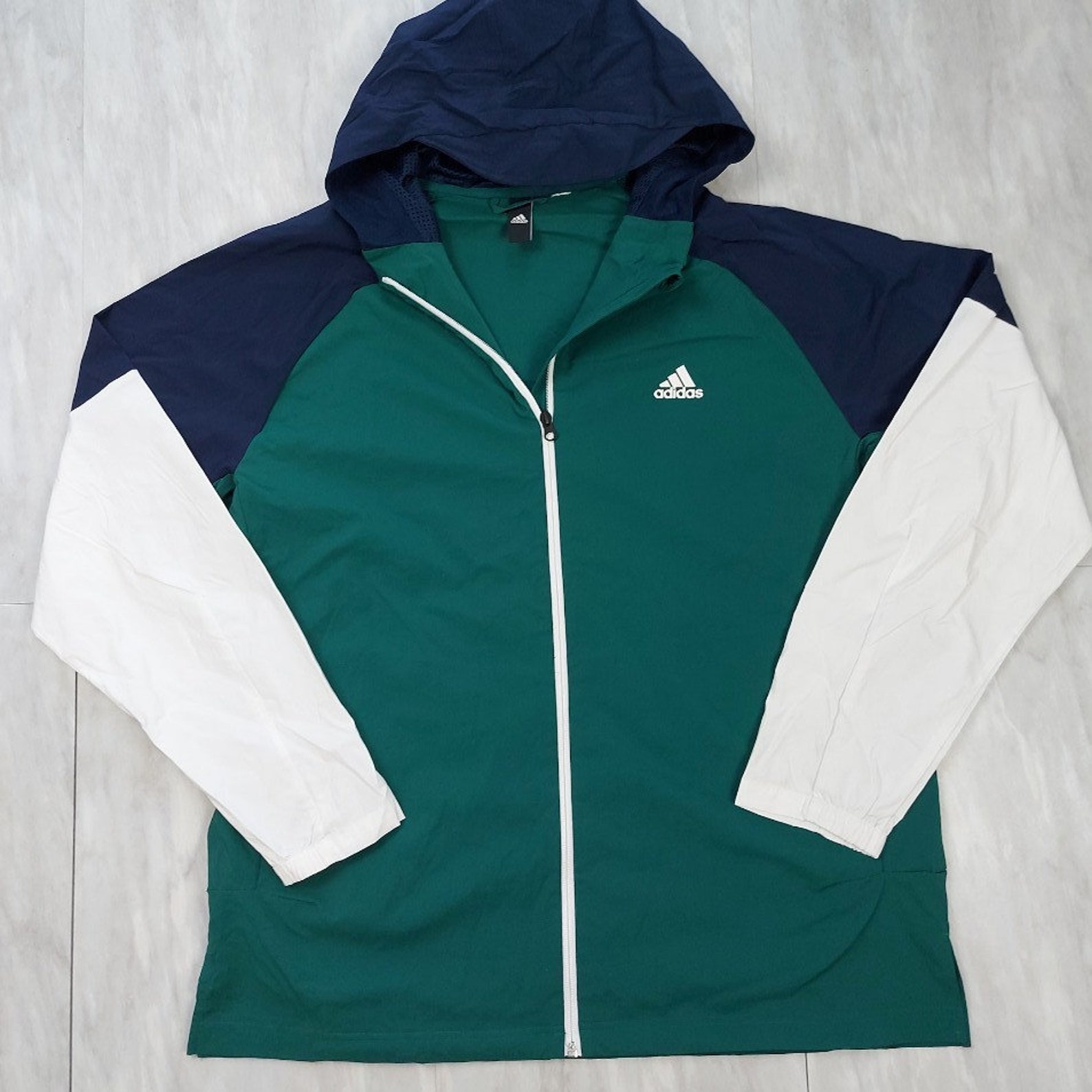 Adidas Mens Windbreaker with Hood Jacket Green Blue White | Etsy