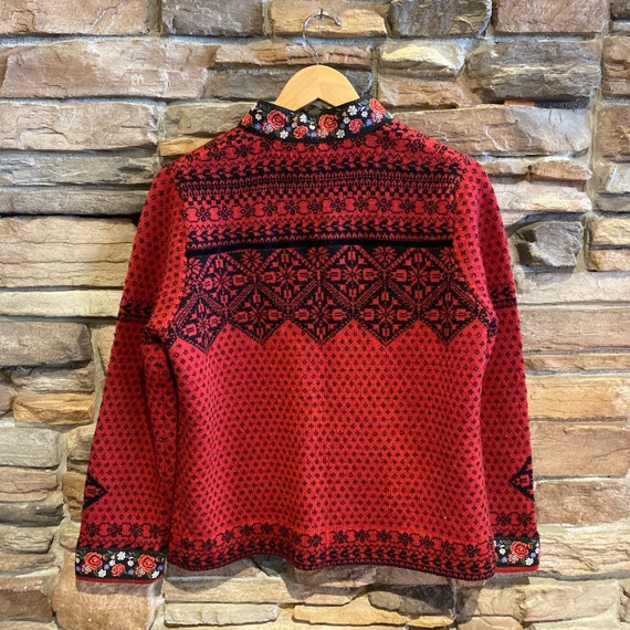 Vintage Icelandic Design Red and Black Knit Cardi… - image 2